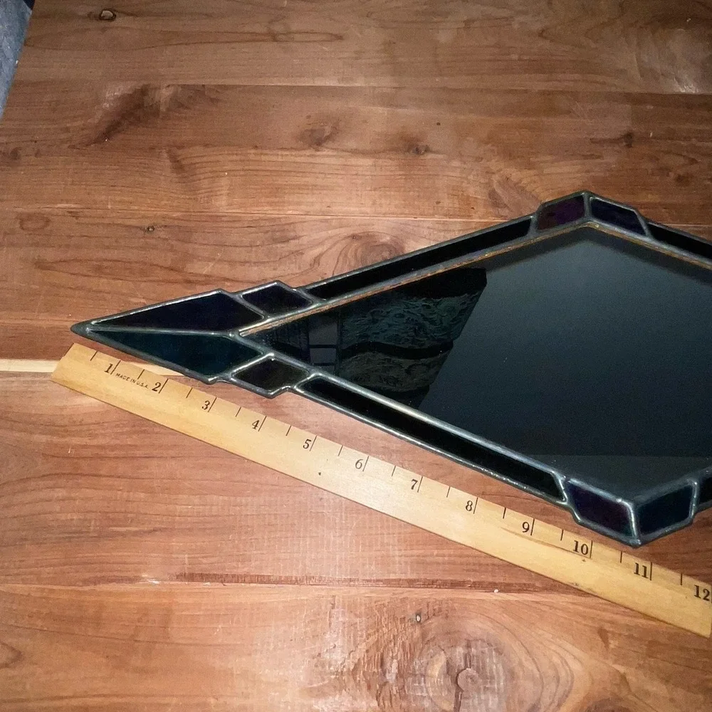 Vintage Handmade Diamond Shaped Stained Glass Art Deco Hanging Mirror 7x20